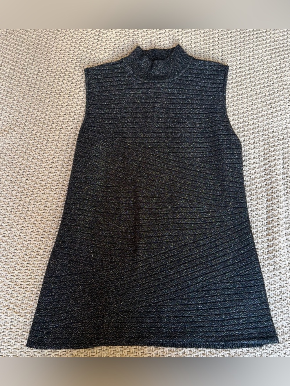 Black Metallic Knit Mock Turtleneck Tank
